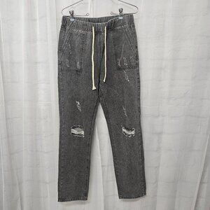 Loveu Dear Jeans Gray Distressed Pull On Punk Goth Grunge Straight Leg S